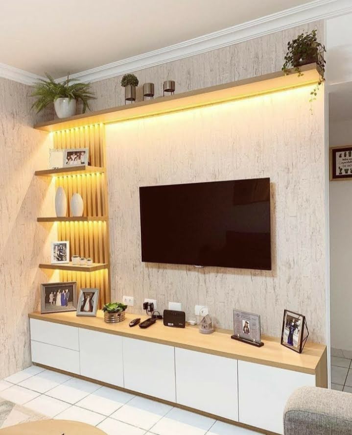 Designer Geometric Marble Cladding Wall with Concealed Lighting - Execution #